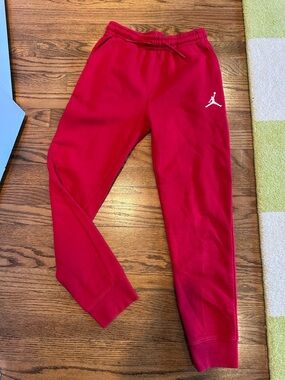 Jordan Red Kids' Fleece Jogger Pants with White Jumpman